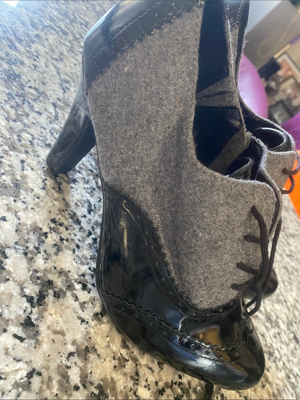 Lane Bryant Black Patent and Gray Wool Lace-Up Brogues - Picture 4 of 9